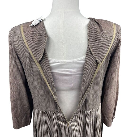 VTG 80s Tan Black Maxi Dress XL Embroidered Vest Cottage Boho Prairie Gingham - Picture 8 of 11